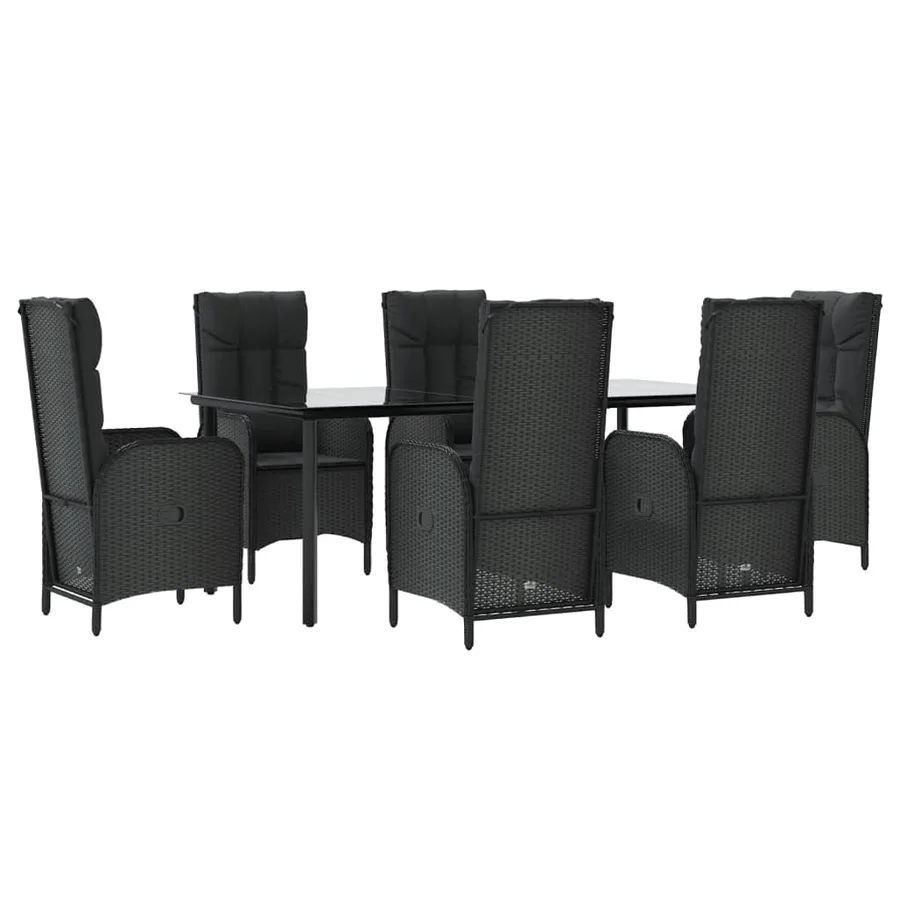 Ensemble à manger de jardin coussins 7pcs Noir Résine tressée - 3