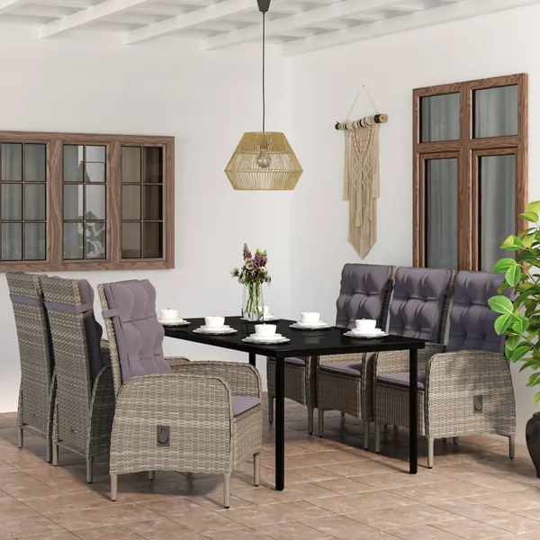 Ensemble à manger de jardin coussins 7pcs Gris et noir
