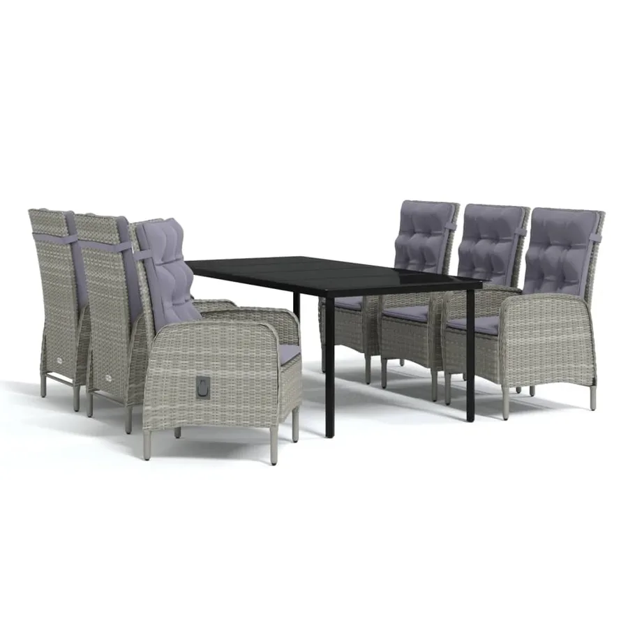 Ensemble à manger de jardin coussins 7pcs Gris et noir - 2