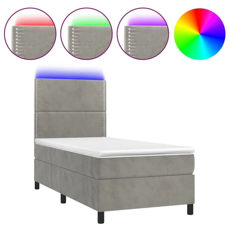 Sommier à lattes de lit matelas et LED Gris clair 100x200 cm - 2