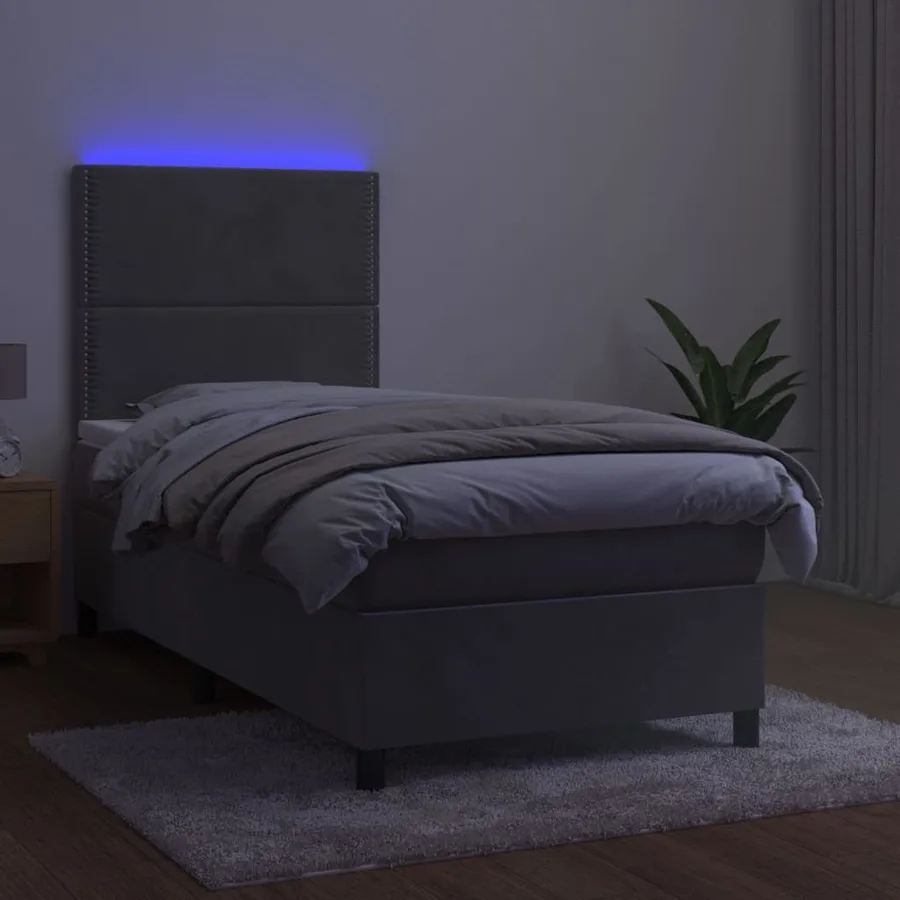Sommier à lattes de lit matelas et LED Gris clair 100x200 cm - 4