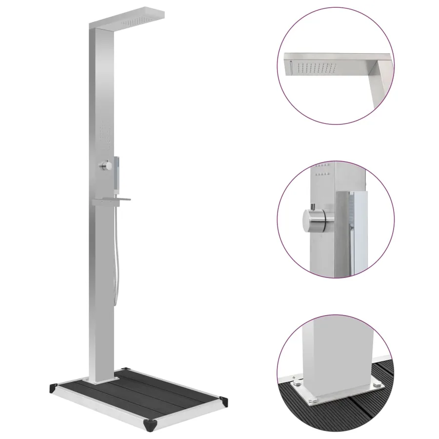 Douche d'extérieur avec receveur de douche WPC Acier inoxydable