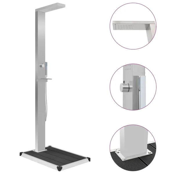 Douche d'extérieur avec receveur de douche WPC Acier inoxydable