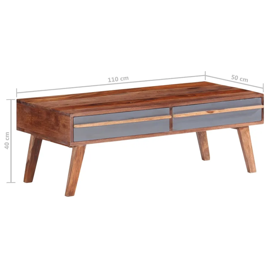 Table basse gris 110x50x40 cm bois massif - 7