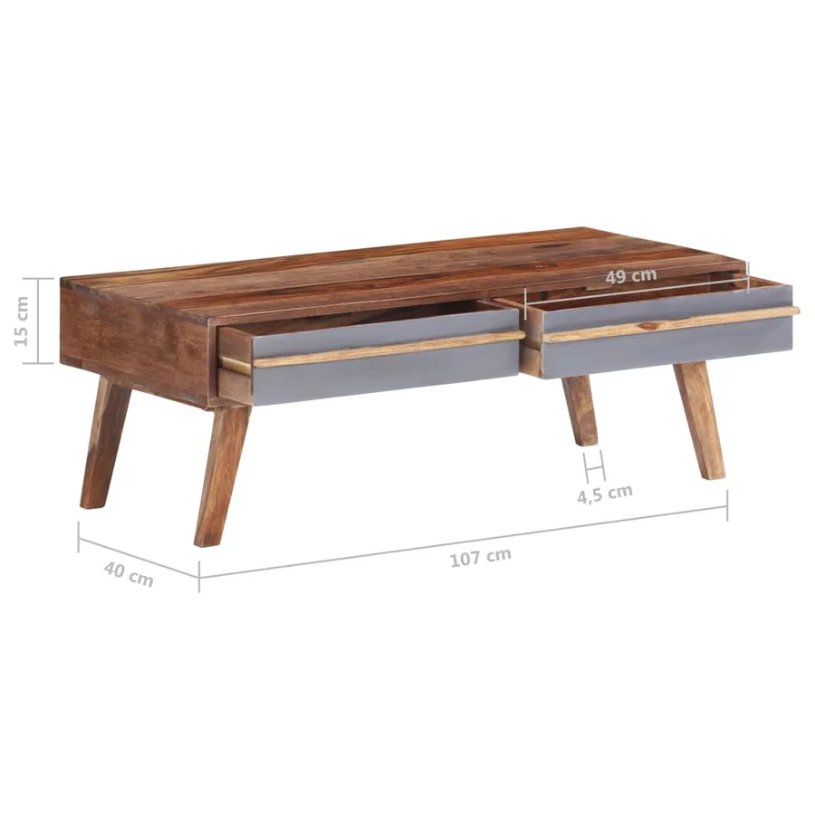 Table basse gris 110x50x40 cm bois massif - 8