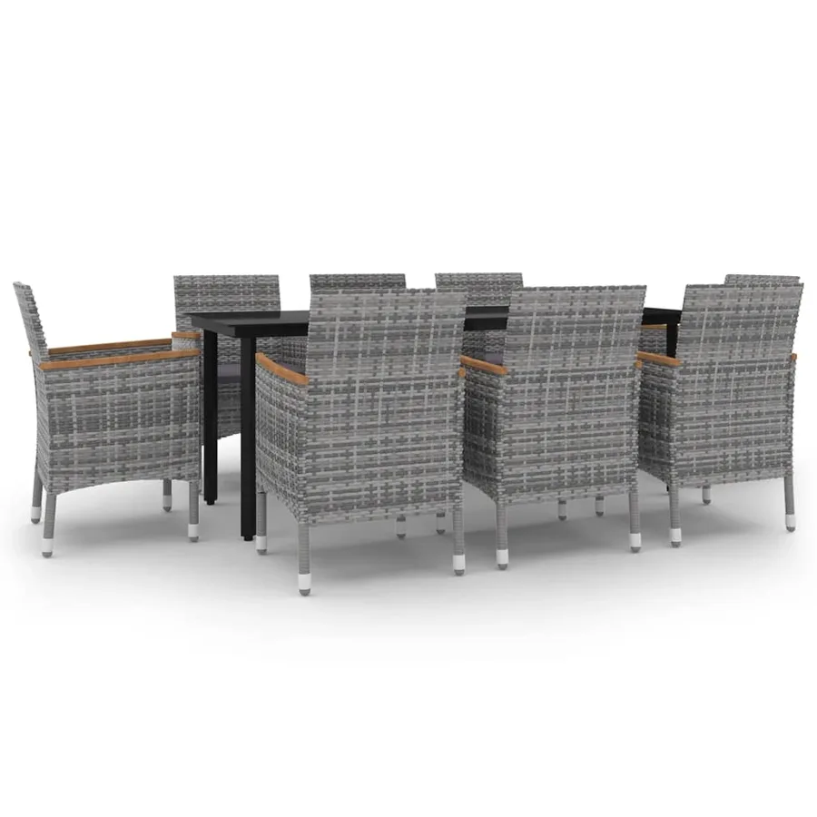 Ensemble à manger de jardin coussins 9 pcs Résine tressée Verre - 2