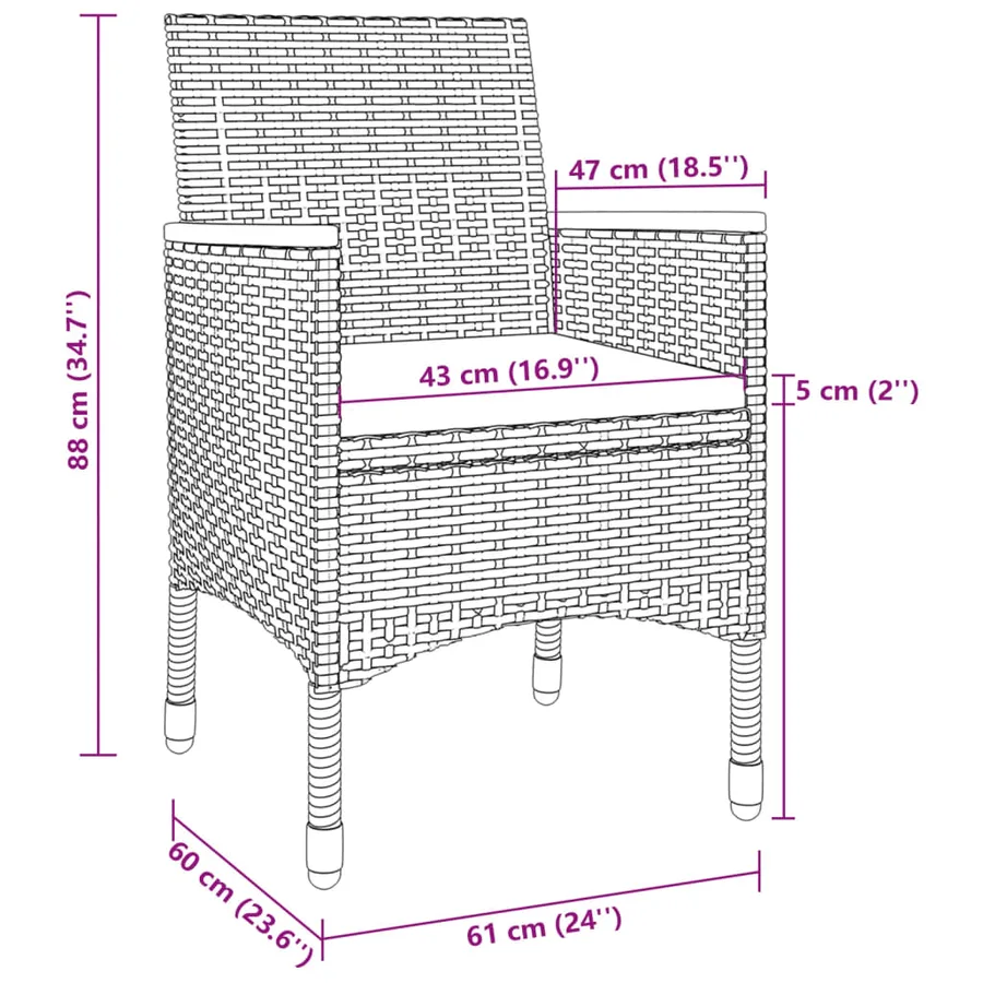 Ensemble à manger de jardin coussins 9 pcs Résine tressée Verre - 7