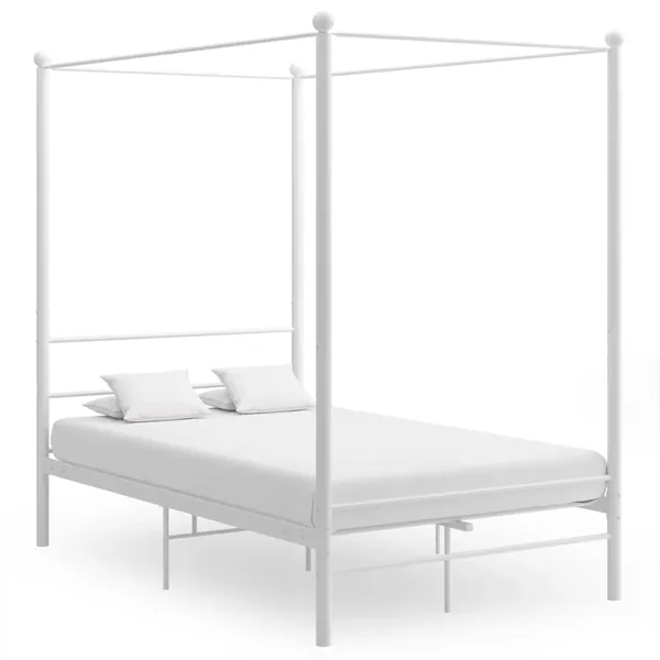 Cadre de lit à baldaquin sans matelas blanc métal 120x200 cm