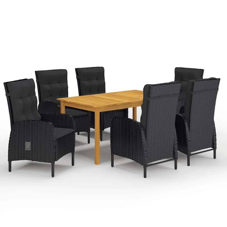 Ensemble à manger de jardin 7 pcs Noir