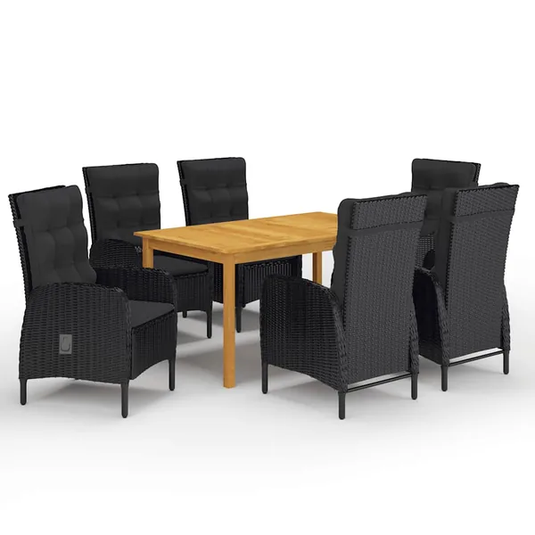 Ensemble à manger de jardin 7 pcs Noir