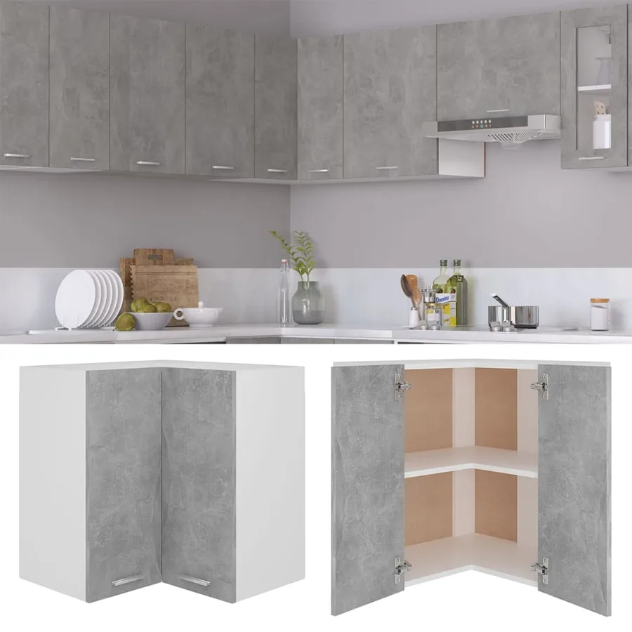 Armoire d'angle suspendue "Lyon" Gris béton 57 x 57 x 60 cm Bois d'ingénierie - 2