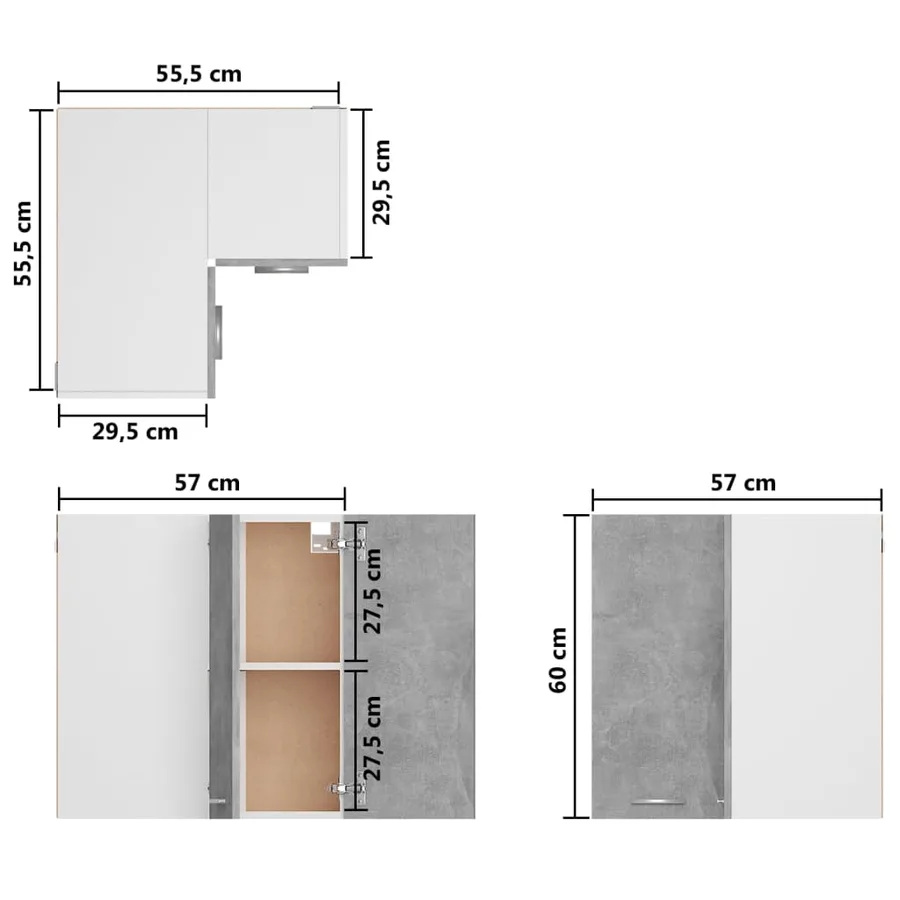 Armoire d'angle suspendue "Lyon" Gris béton 57 x 57 x 60 cm Bois d'ingénierie - 9