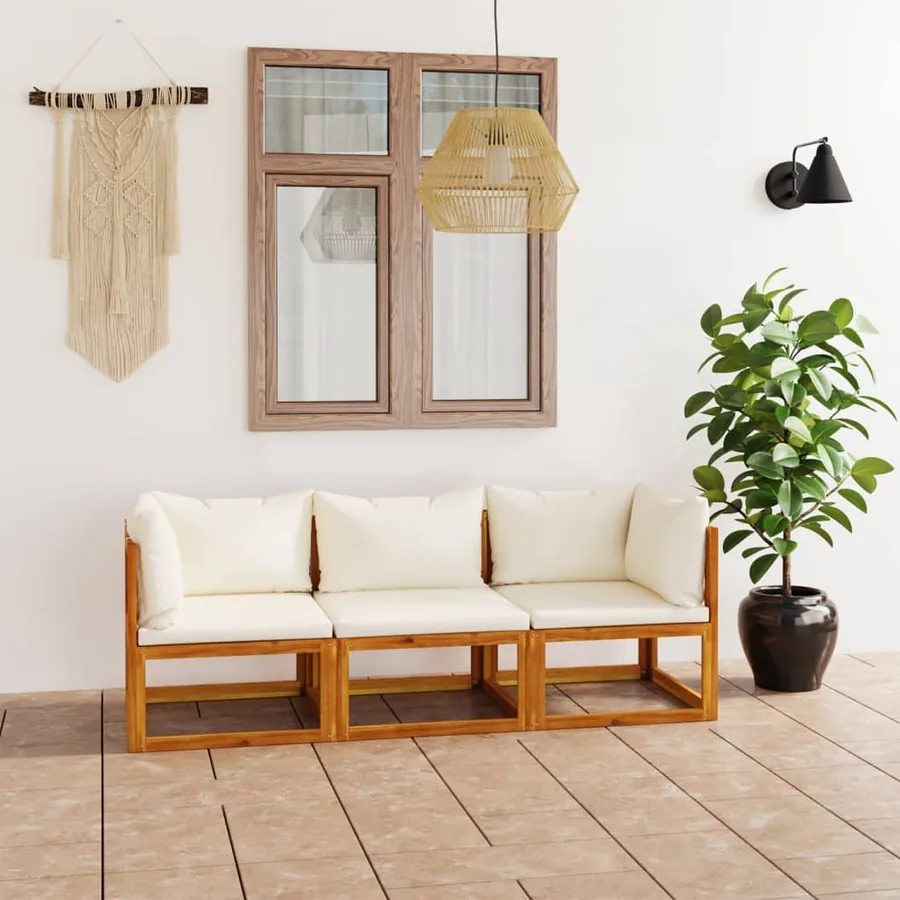 Canapé de jardin à 3 places avec coussin Crème Bois d'acacia