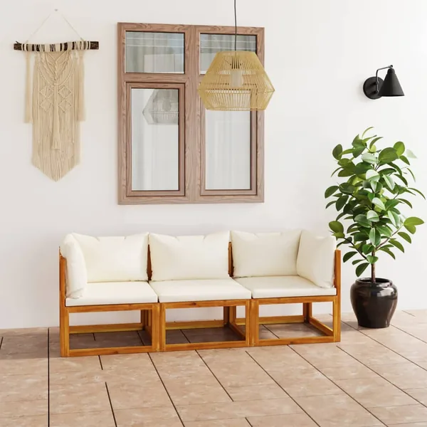 Canapé de jardin à 3 places avec coussin Crème Bois d'acacia