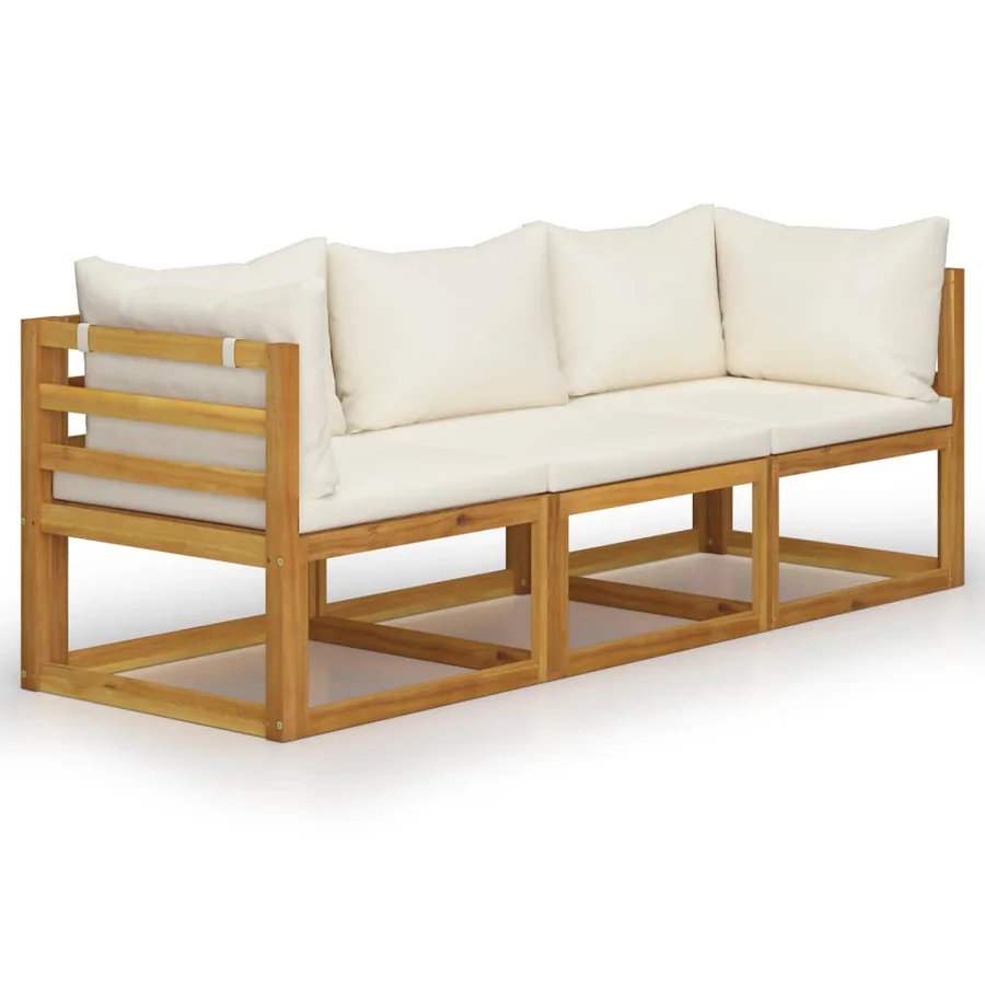 Canapé de jardin à 3 places avec coussin Crème Bois d'acacia - 2