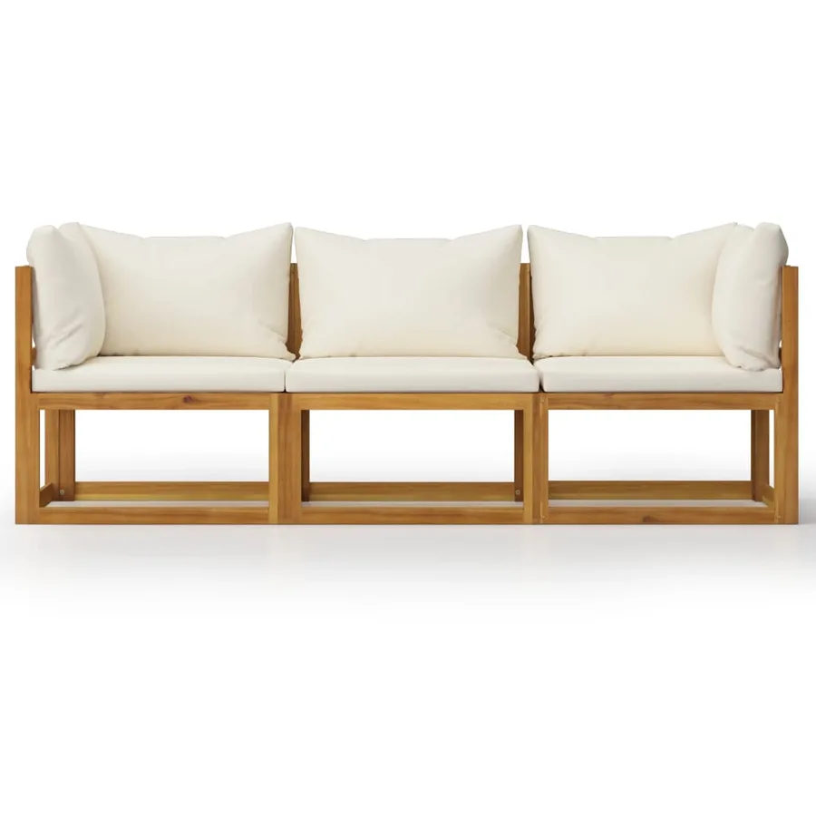 Canapé de jardin à 3 places avec coussin Crème Bois d'acacia - 3