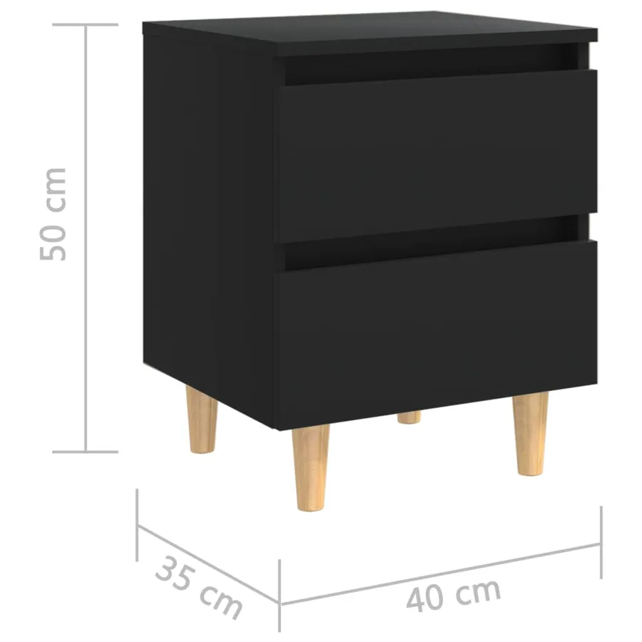 Table de chevet avec pieds en pin Noir 40x35x50 cm - 7