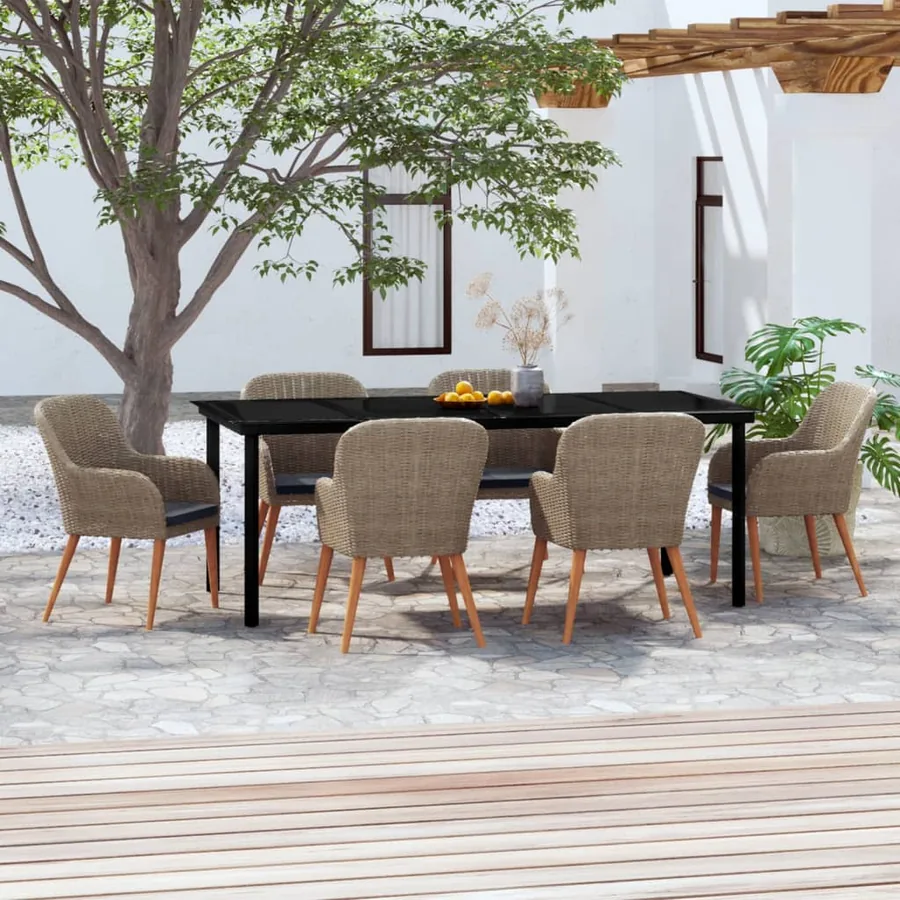 Ensemble à manger de jardin et coussins 7 pcs Marron