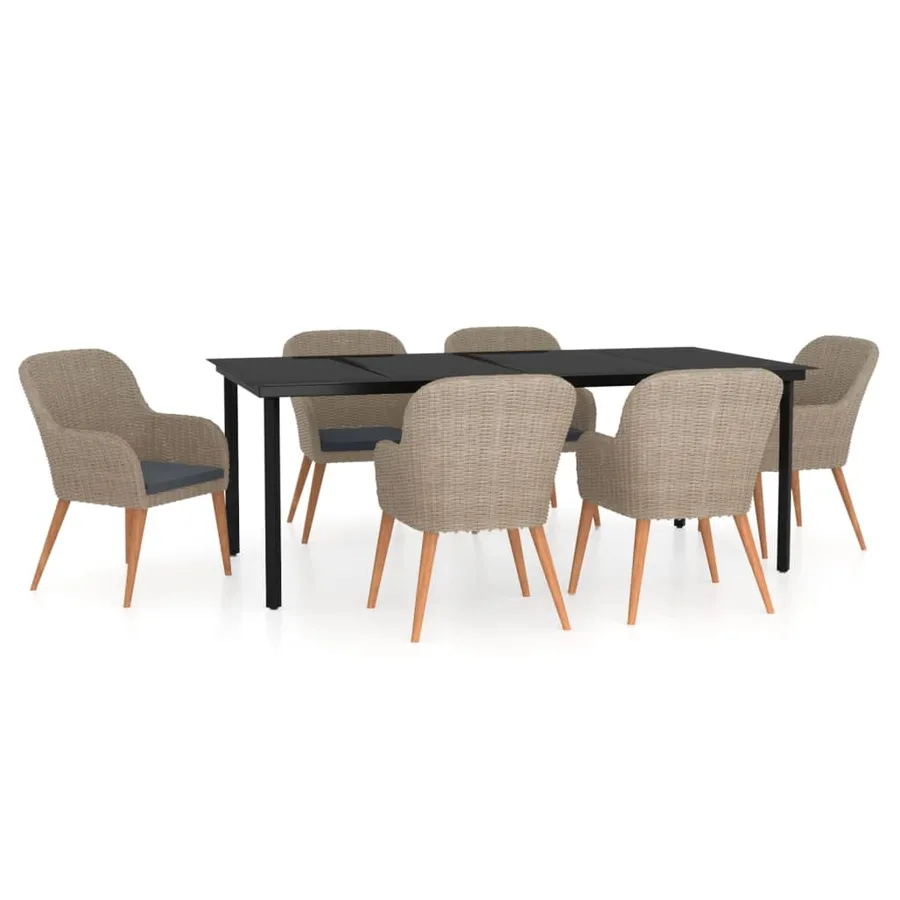 Ensemble à manger de jardin et coussins 7 pcs Marron - 2