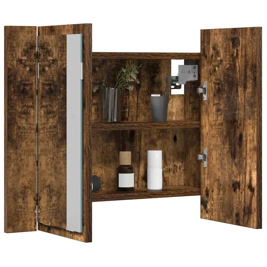 Armoire à miroir LED Chêne fumé 60x12x45 cm Bois d'ingénierie - 4
