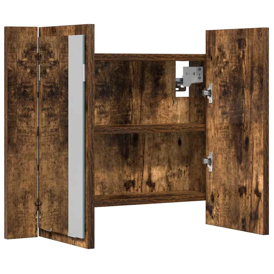 Armoire à miroir LED Chêne fumé 60x12x45 cm Bois d'ingénierie - 6