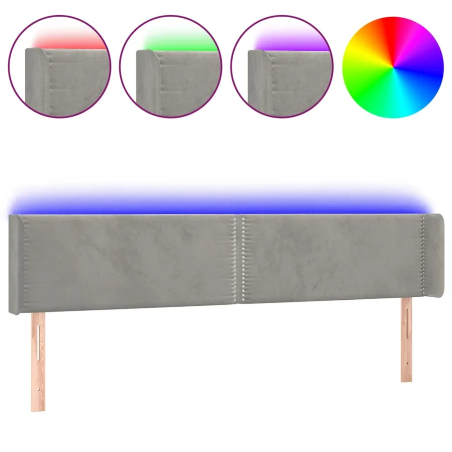 Tête de lit à LED Gris clair 203x16x78/88 cm Velours - 2