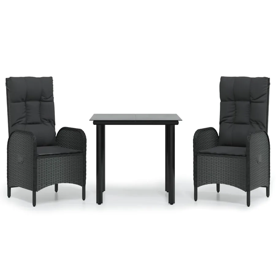 Ensemble à manger de jardin avec coussins 3 pcs Noir - 2