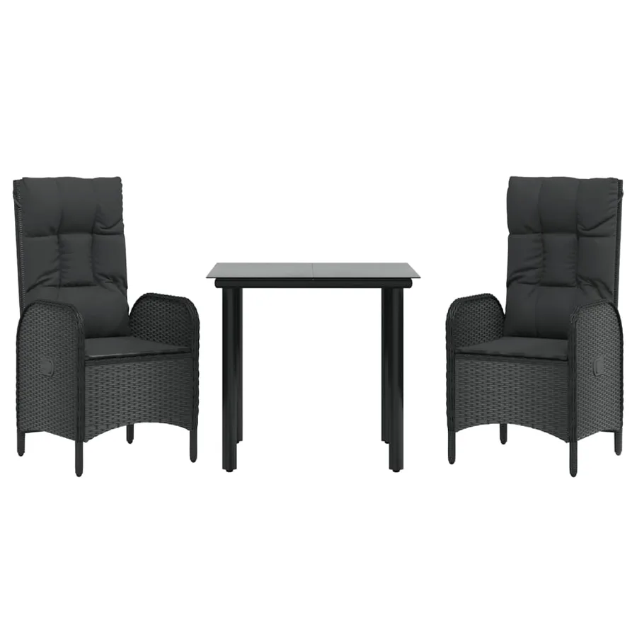 Ensemble à manger de jardin avec coussins 3 pcs Noir - 3