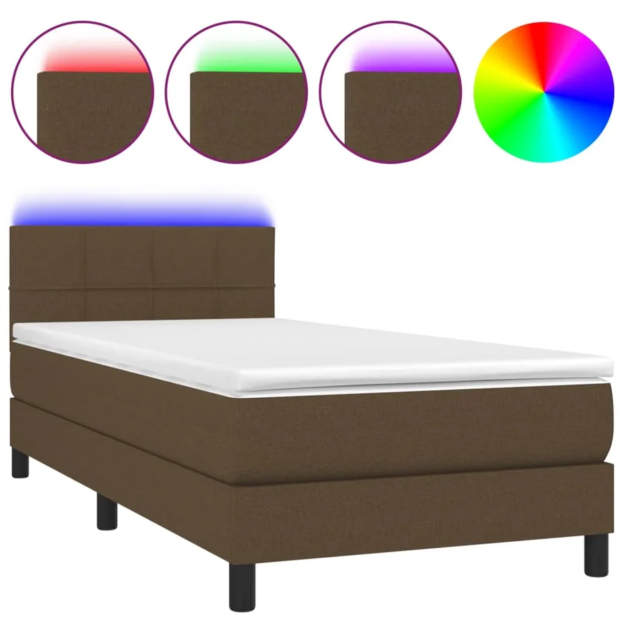 Sommier à lattes de lit matelas et LED Marron foncé 100x200cm - 2