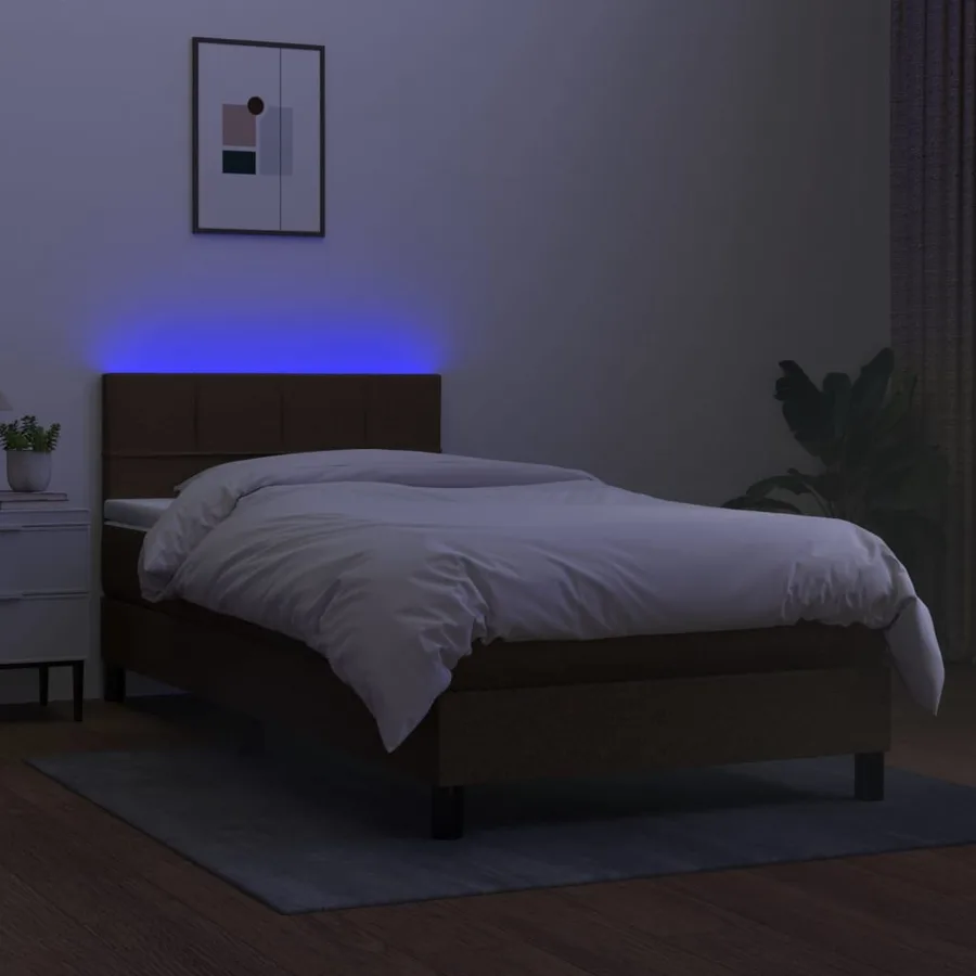 Sommier à lattes de lit matelas et LED Marron foncé 100x200cm - 4