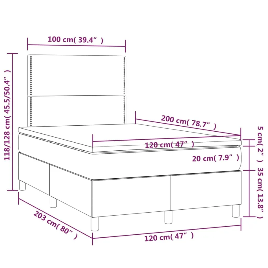 Sommier à lattes de lit matelas et LED Gris clair 120x200 cm - 8