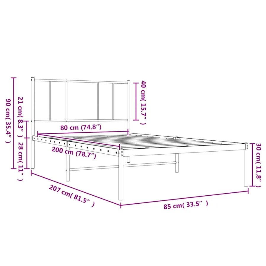 Cadre de lit métal sans matelas avec tête de lit blanc 80x200cm - 10
