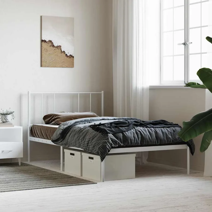 Cadre de lit métal sans matelas avec tête de lit blanc 80x200cm - 4