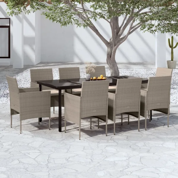 Ensemble à manger de jardin coussins 9 pcs Beige/noir