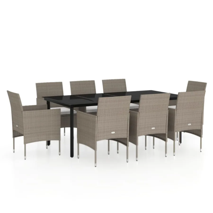 Ensemble à manger de jardin coussins 9 pcs Beige/noir - 2