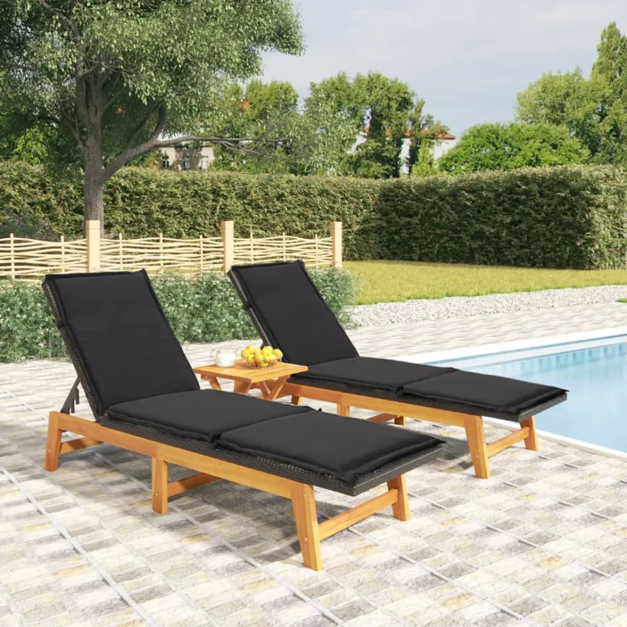 Chaises longues et coussins lot de 2 Résine tressée et acacia