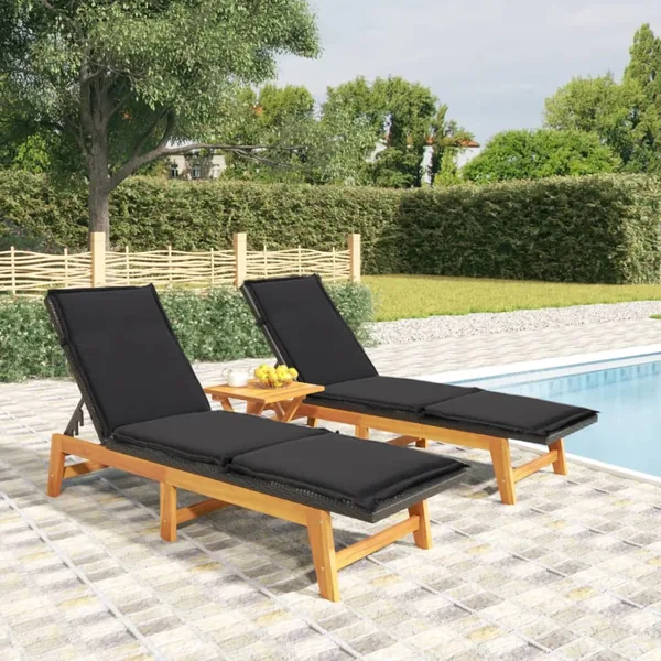 Chaises longues et coussins lot de 2 Résine tressée et acacia