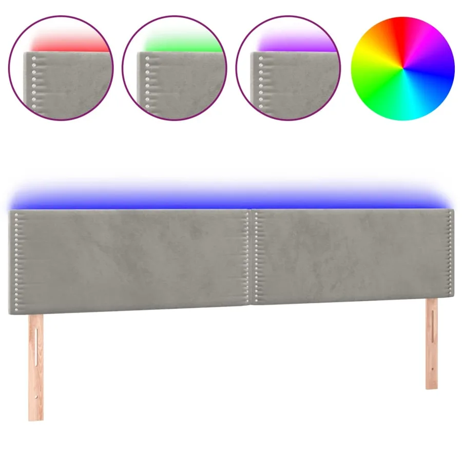 Tête de lit à LED Gris clair 200x5x78/88 cm Velours - 2