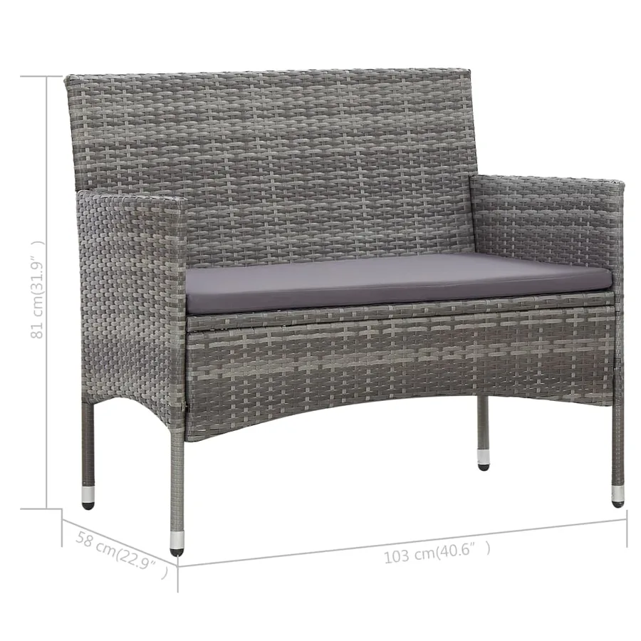 Salon de jardin 4 pcs avec coussins résine tressée gris - 15