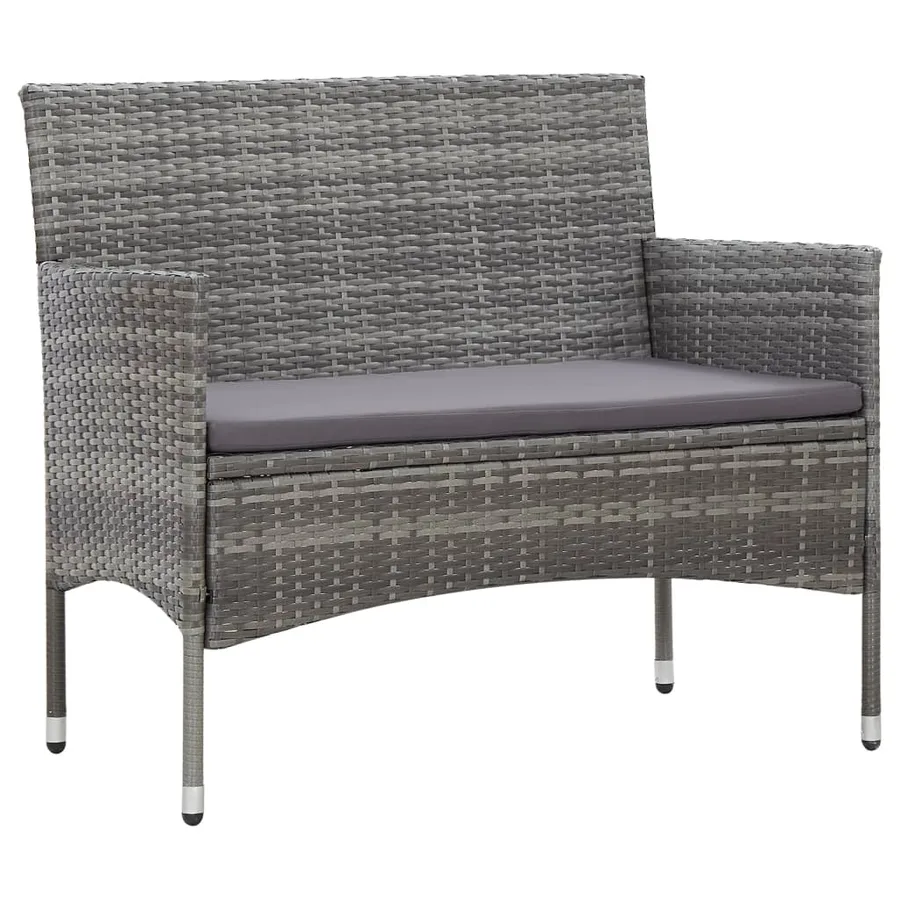 Salon de jardin 4 pcs avec coussins résine tressée gris - 2