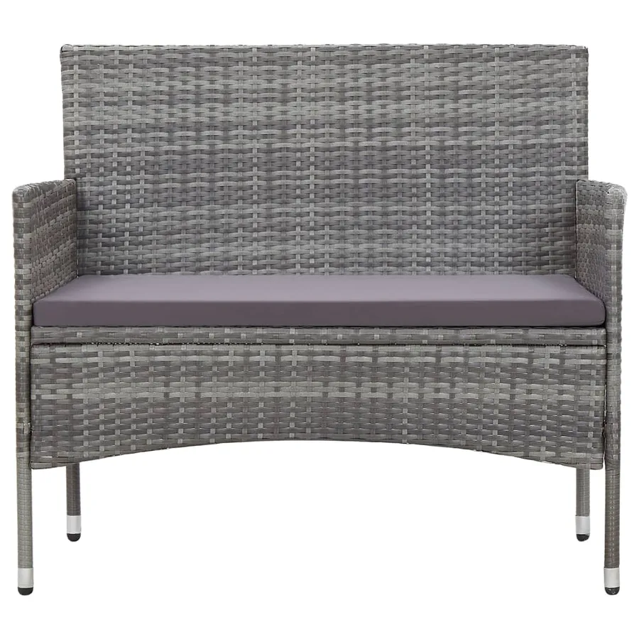 Salon de jardin 4 pcs avec coussins résine tressée gris - 3