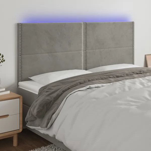 Tête de lit à LED Gris clair 200x5x118/128 cm Velours