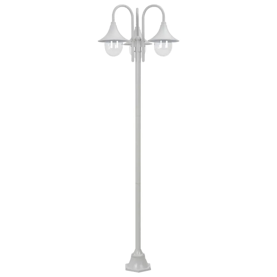 Lampadaire de jardin E27 220 cm Aluminium 3 lanternes Blanc - 2