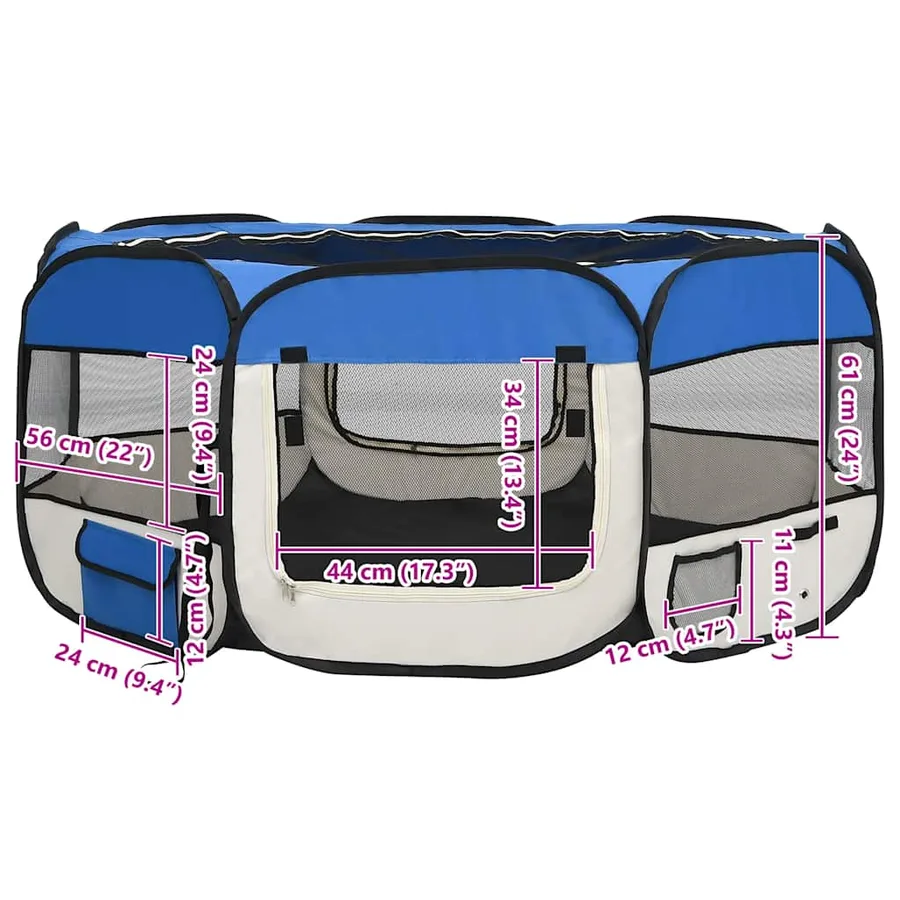Parc pliable pour chien avec sac de transport Bleu 145x145x61cm - 11