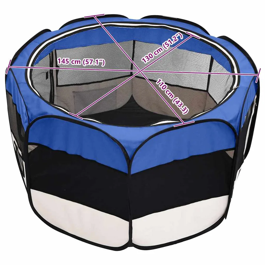 Parc pliable pour chien avec sac de transport Bleu 145x145x61cm - 12