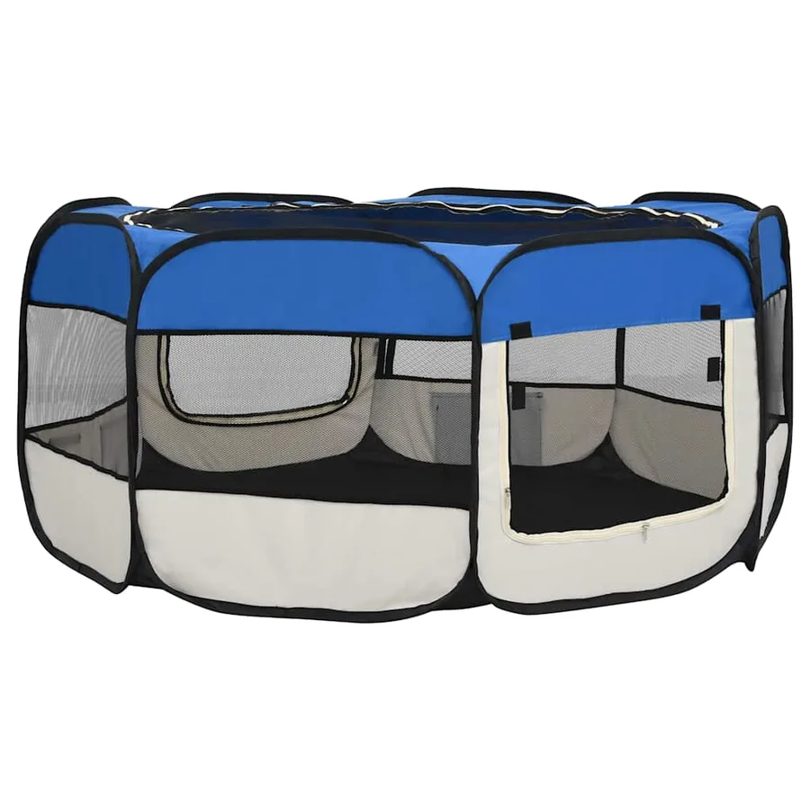 Parc pliable pour chien avec sac de transport Bleu 145x145x61cm - 14