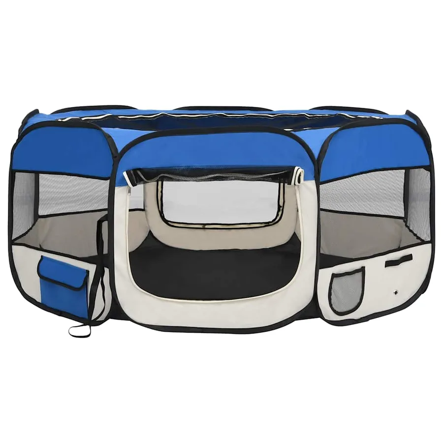 Parc pliable pour chien avec sac de transport Bleu 145x145x61cm - 3