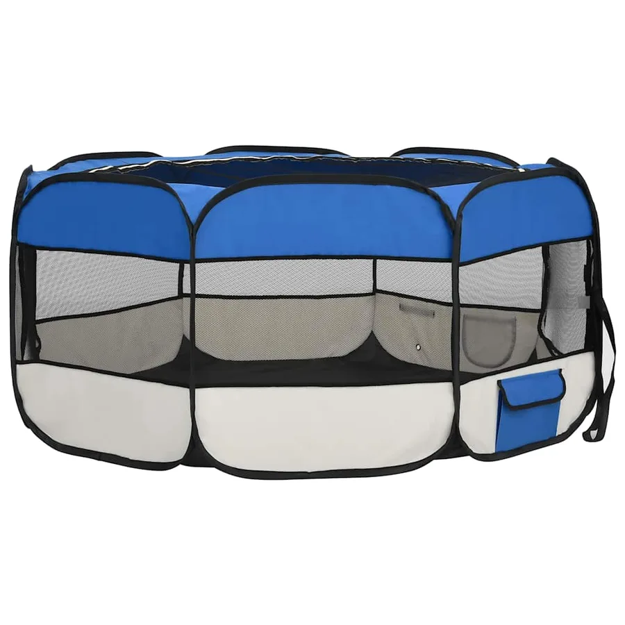 Parc pliable pour chien avec sac de transport Bleu 145x145x61cm - 4