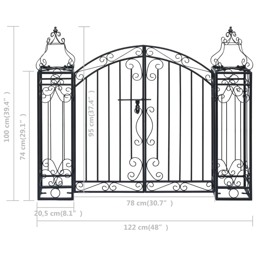 Portillon ornemental de jardin Fer forgé 122x20,5x100 cm - 6