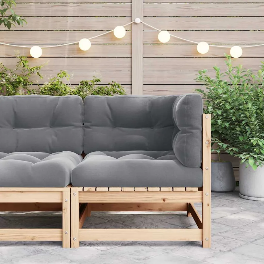 Canapé d'angle de jardin avec coussins gris Bois de pin massif - 2
